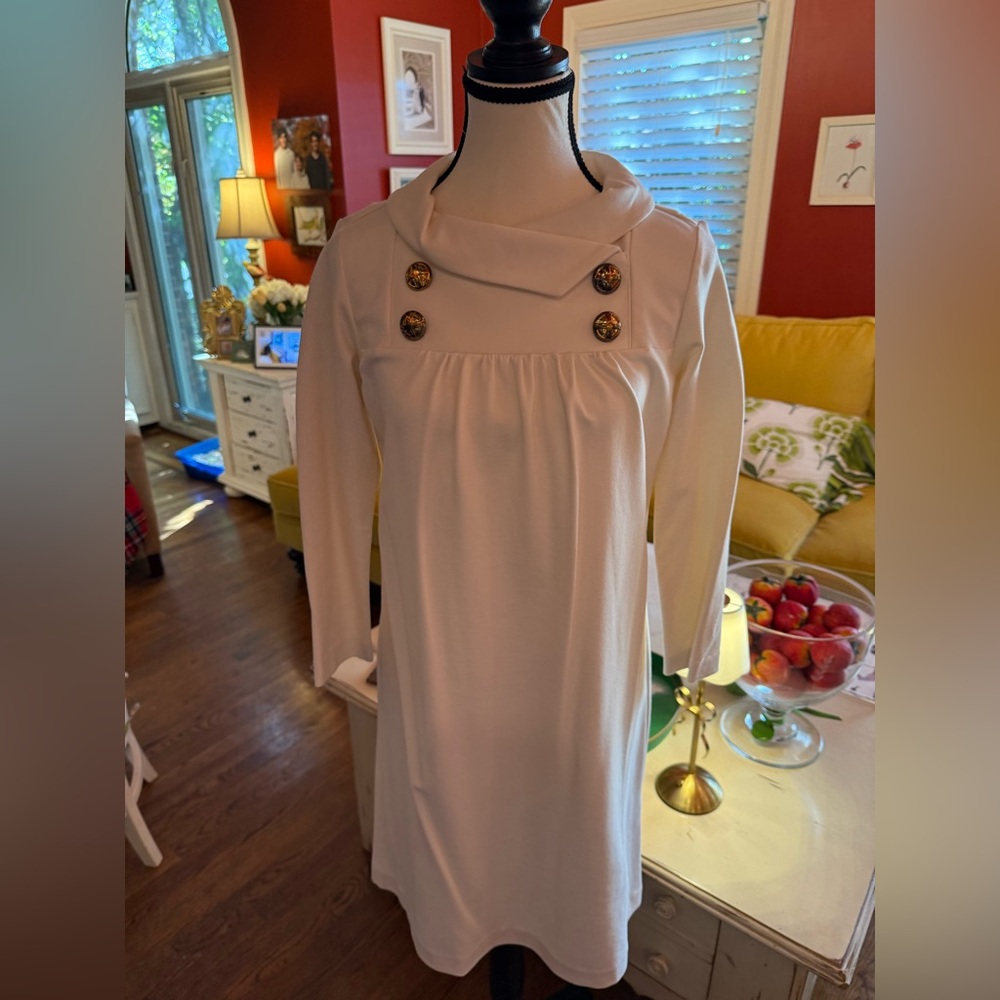 Amanda Uprichard White Long Sleeve Dress with Button Details